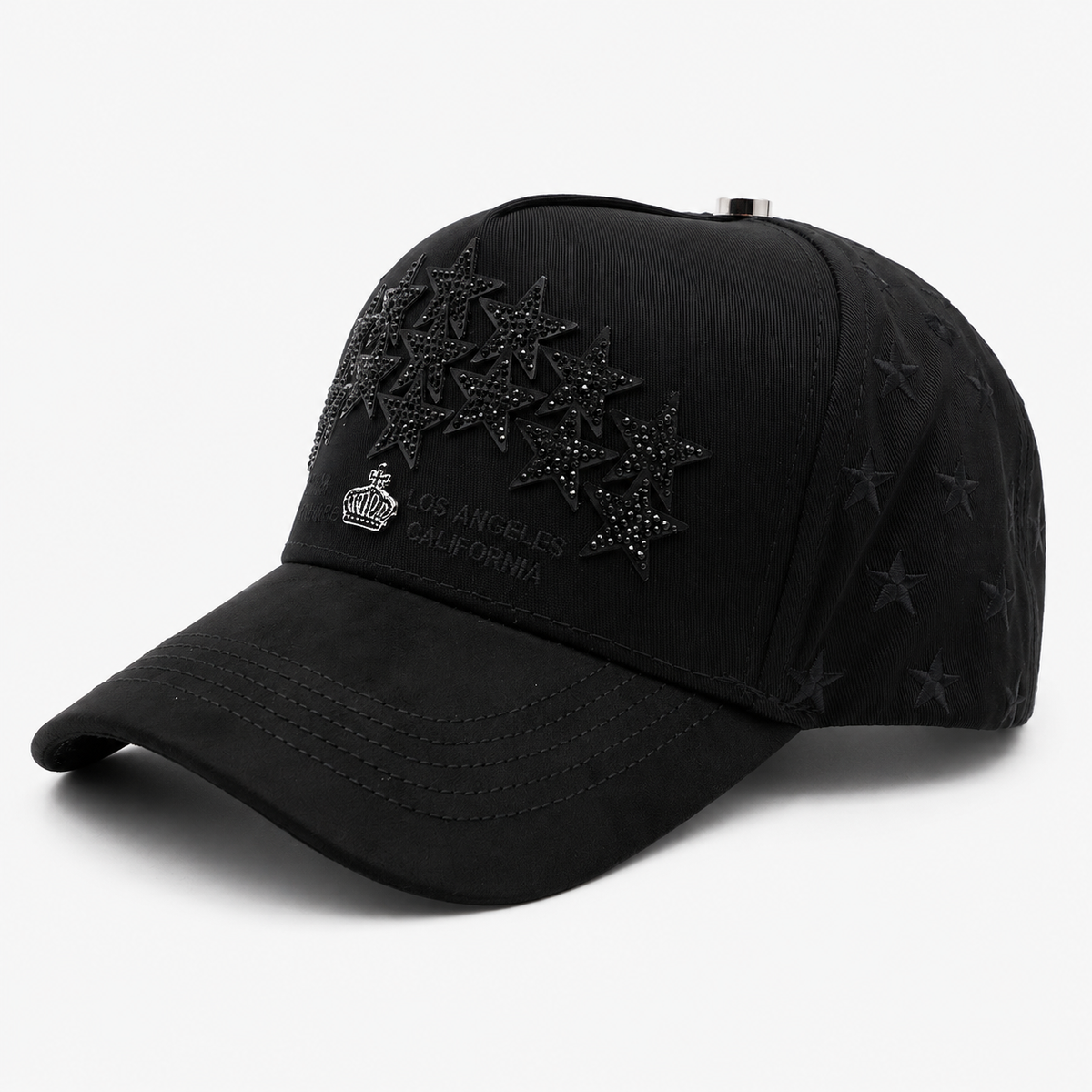 Club de Gorras Estrella – Distrito Negro Total – Gorra con Pedrería y Acabado de Gamuza