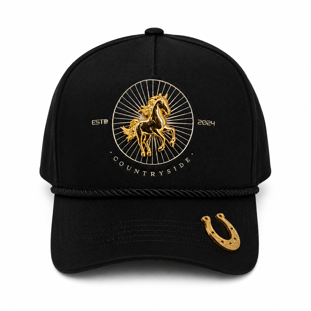 Gran Jefe TK Rancho Caballo Dorado Negra – Gorra con Bordado