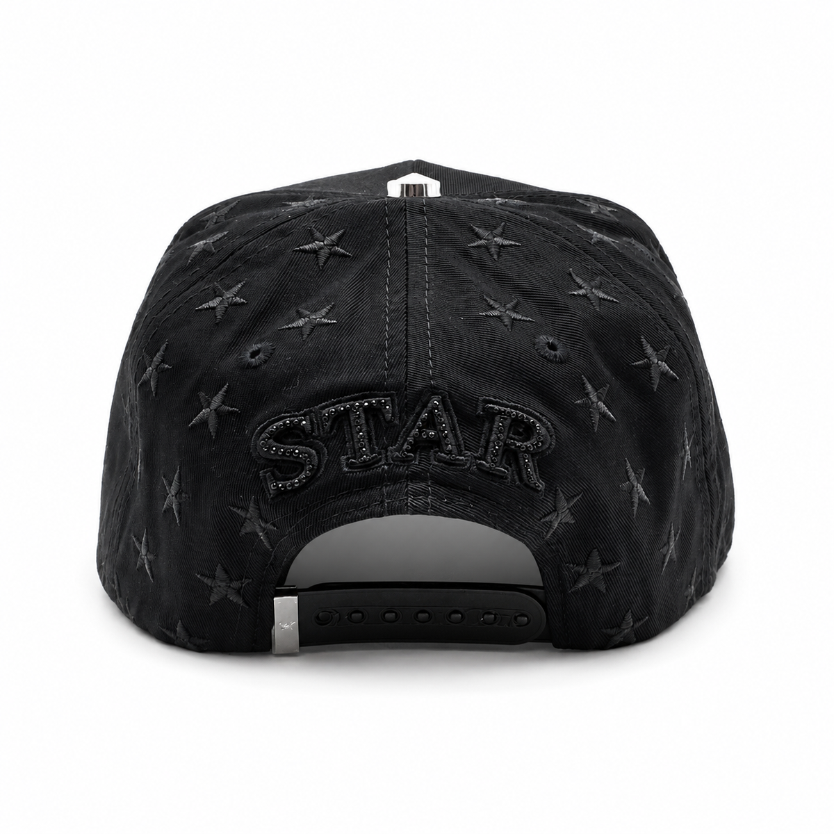 Club de Gorras Estrella – Distrito Negro Total – Gorra con Pedrería y Acabado de Gamuza