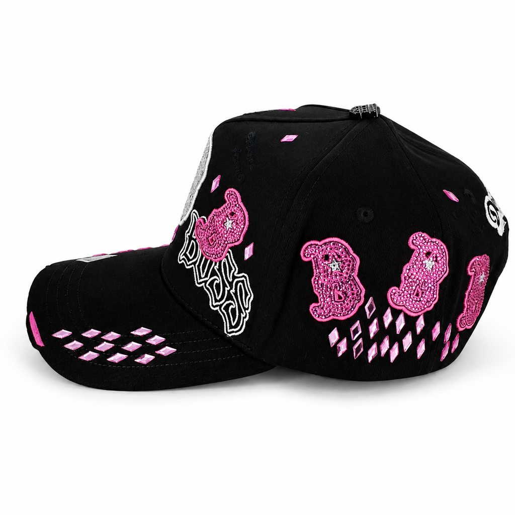 Gran Jefe Diamante Negro/Rosa – Gorra con Pedrería