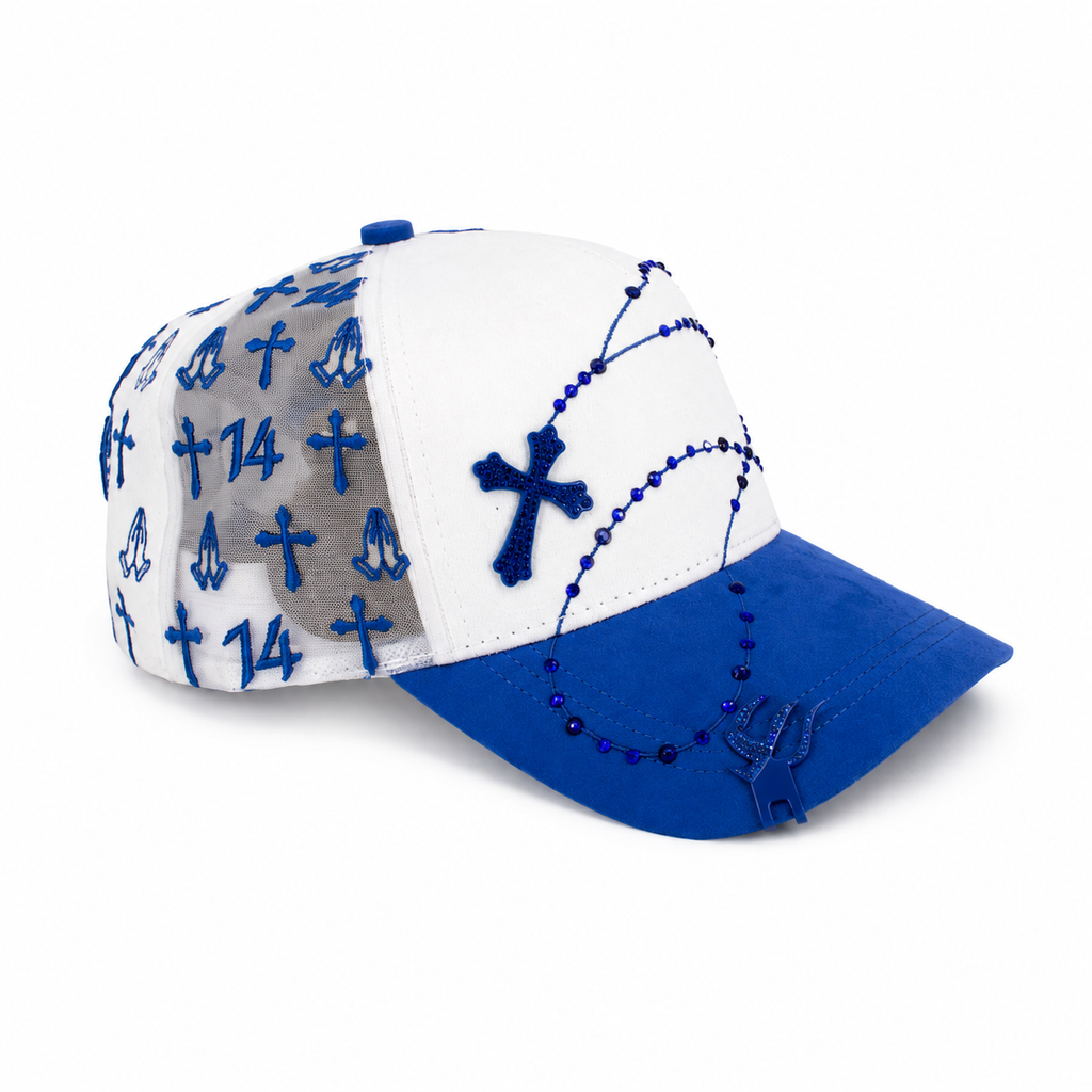 JC Gorras Éxodo Blanco y Azul – Gorra con Bordado