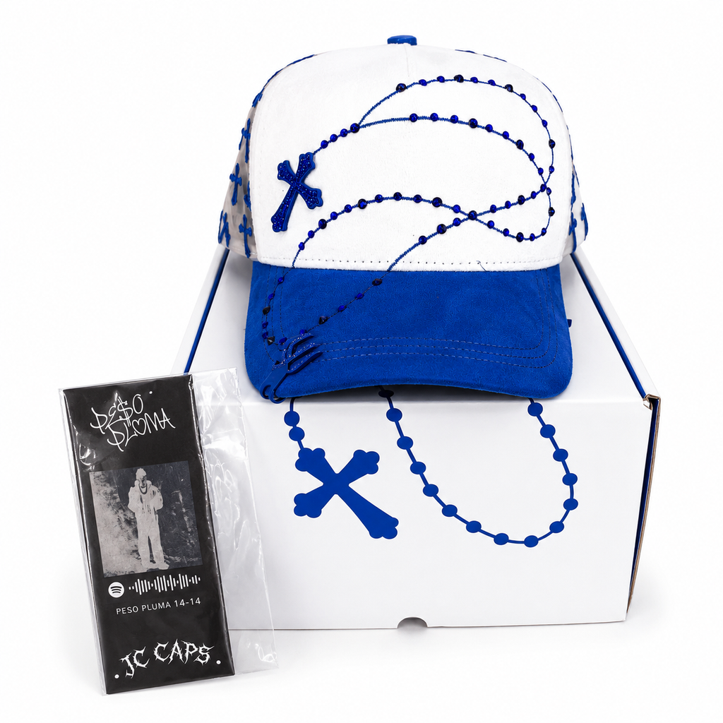 JC Gorras Éxodo Blanco y Azul – Gorra con Bordado
