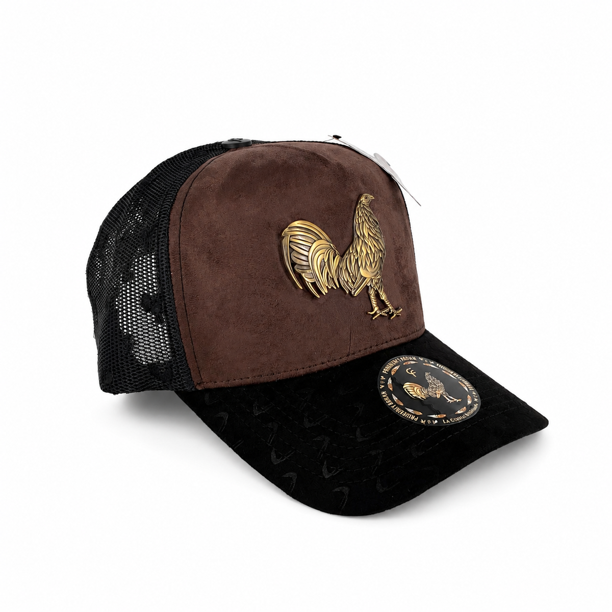 Gorras Florencia Gallo Café Placa Dorada – Gorra con Placa Metálica