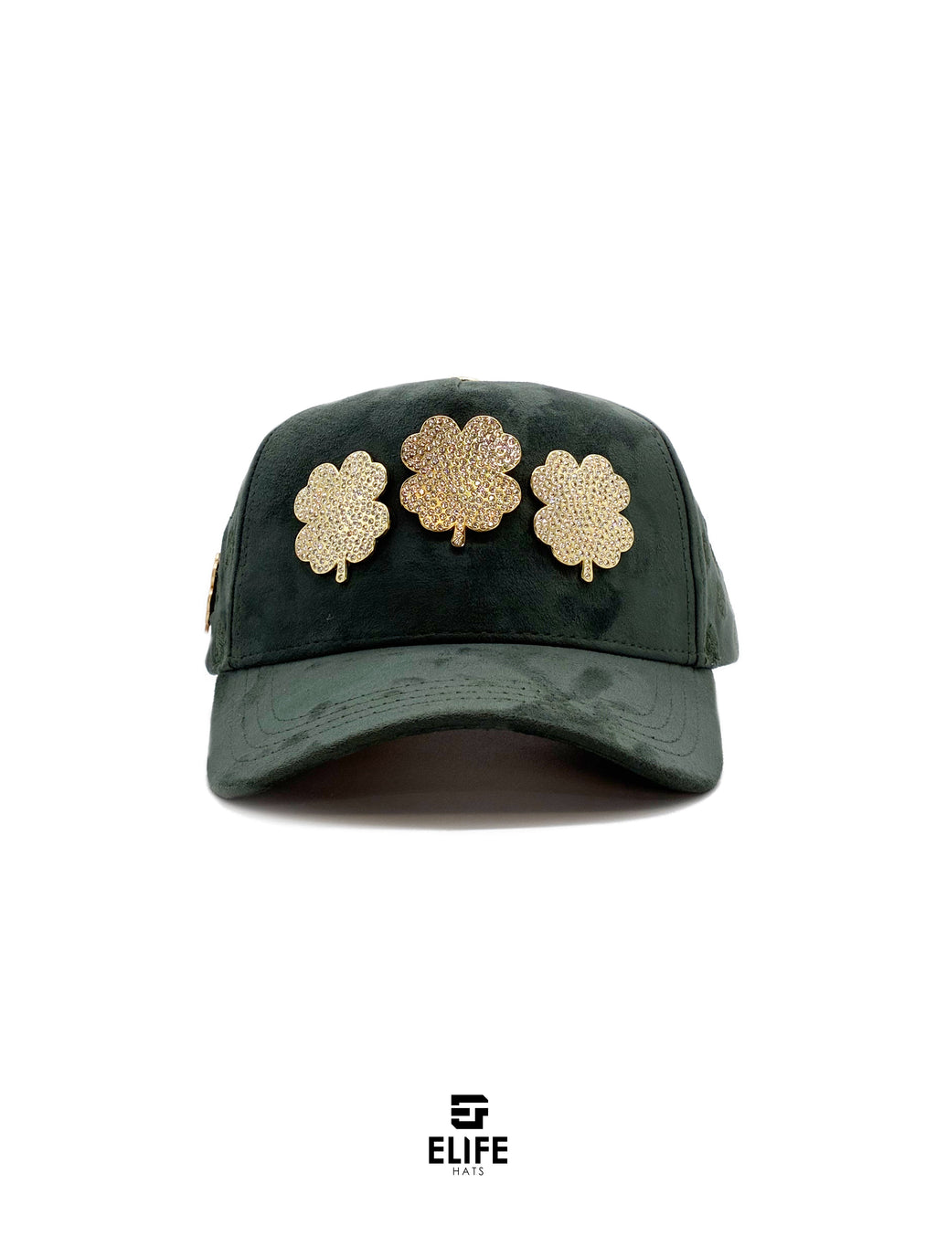 Gorras Soñador Trébol Dorada – Gorra con Pedrería y Acabado de Gamuza