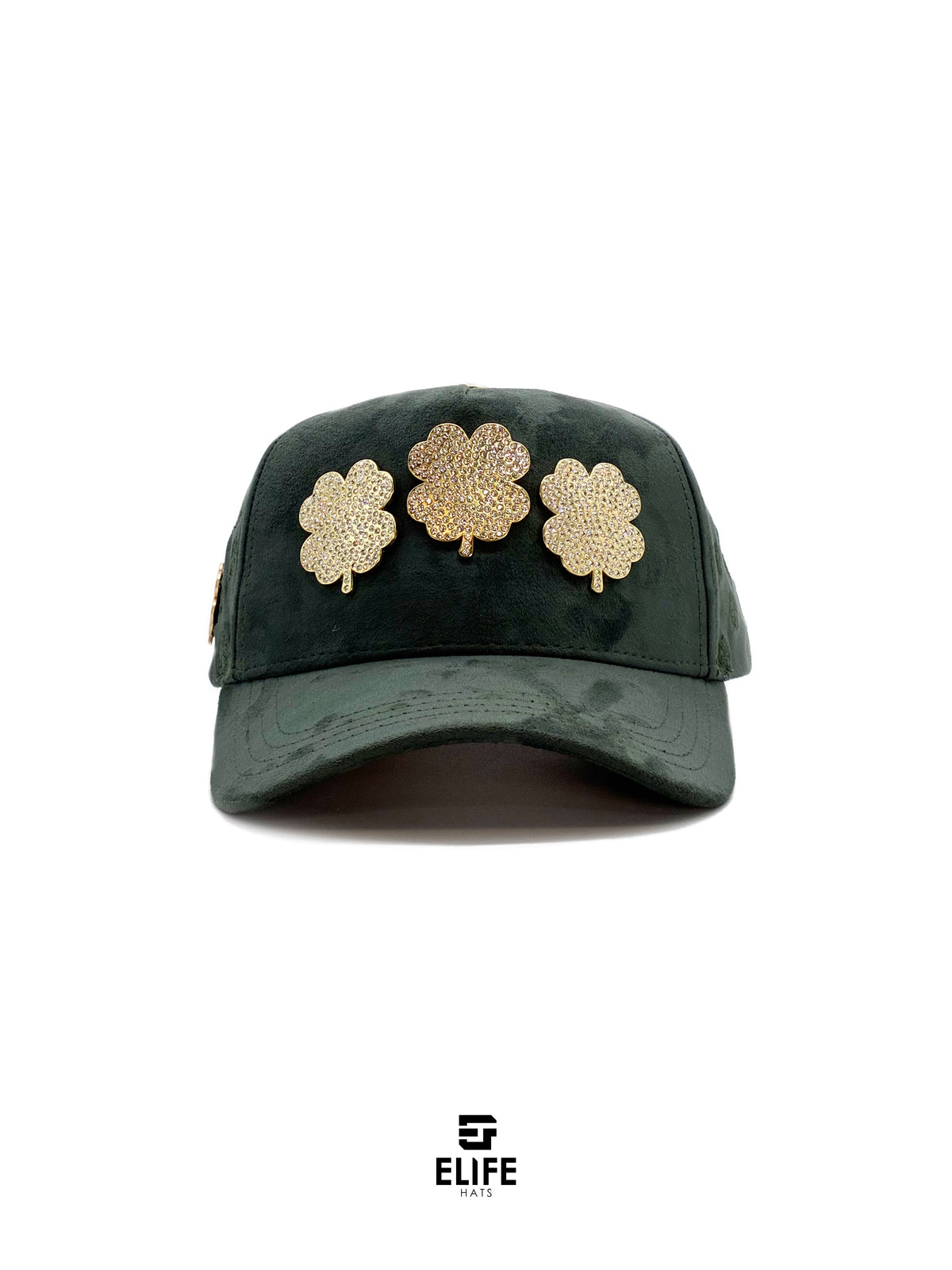 Gorras Soñador Trébol Dorada – Gorra con Pedrería y Acabado de Gamuza