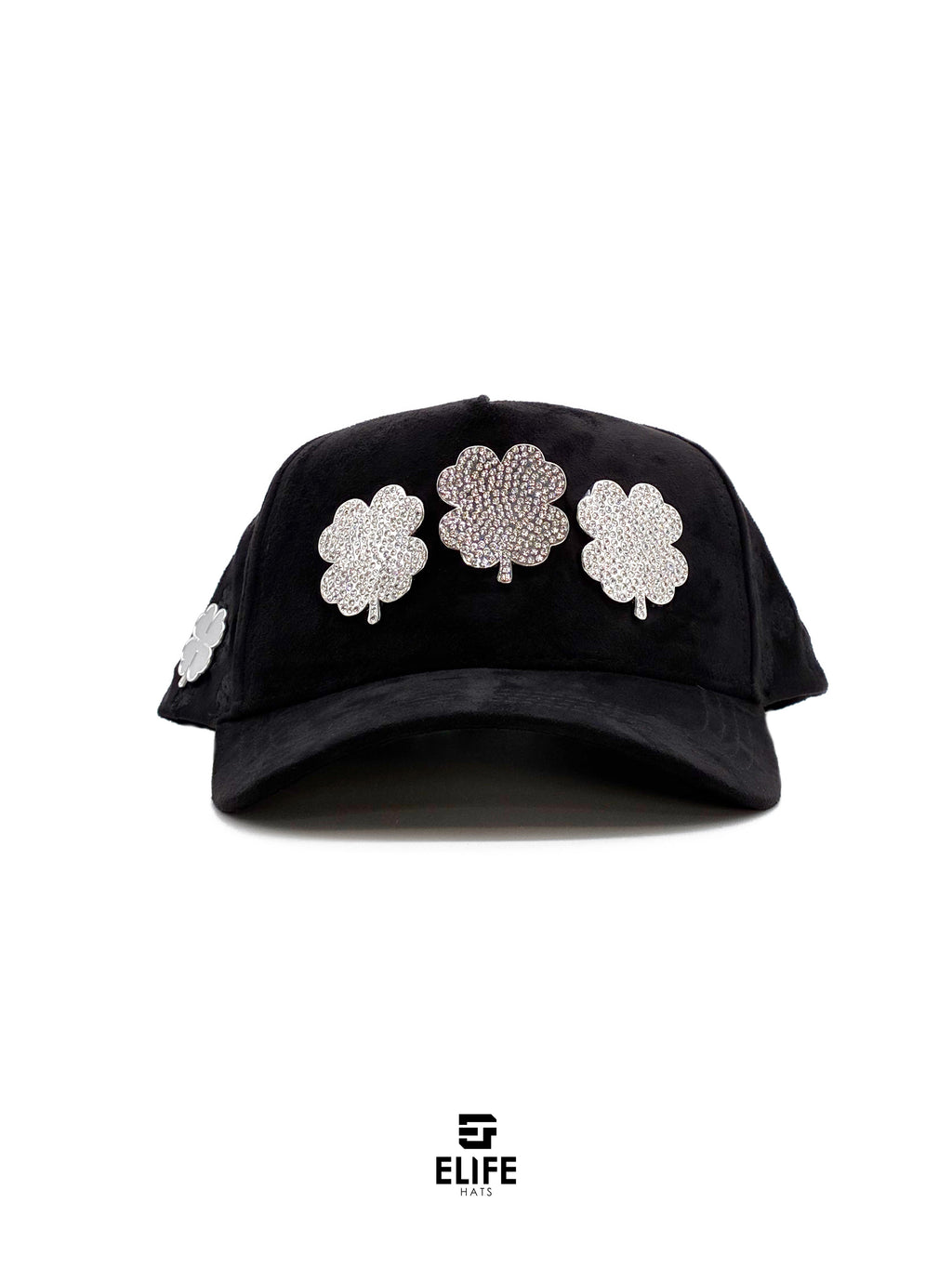 Gorras Soñador Trébol Negra – Gorra con Pedrería y Acabado de Gamuza + Set Completo