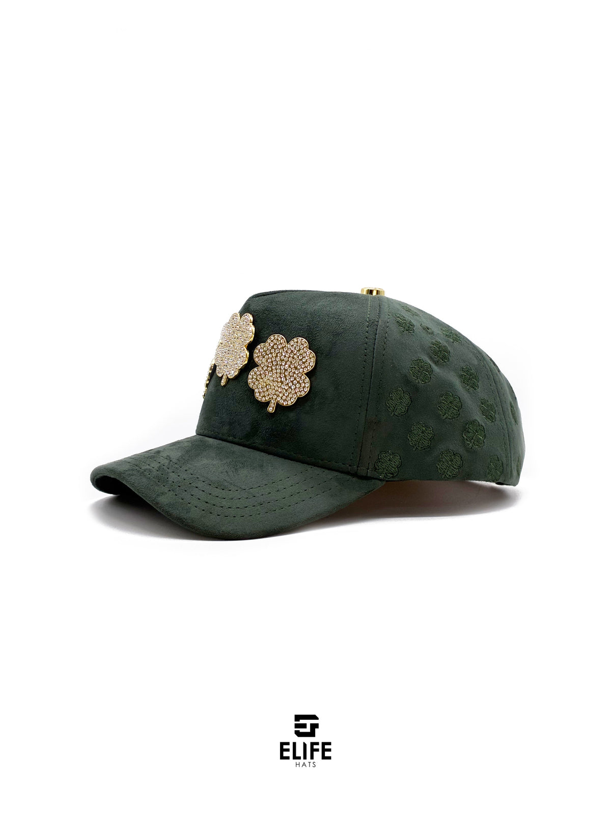 Gorras Soñador Trébol Dorada – Gorra con Pedrería y Acabado de Gamuza