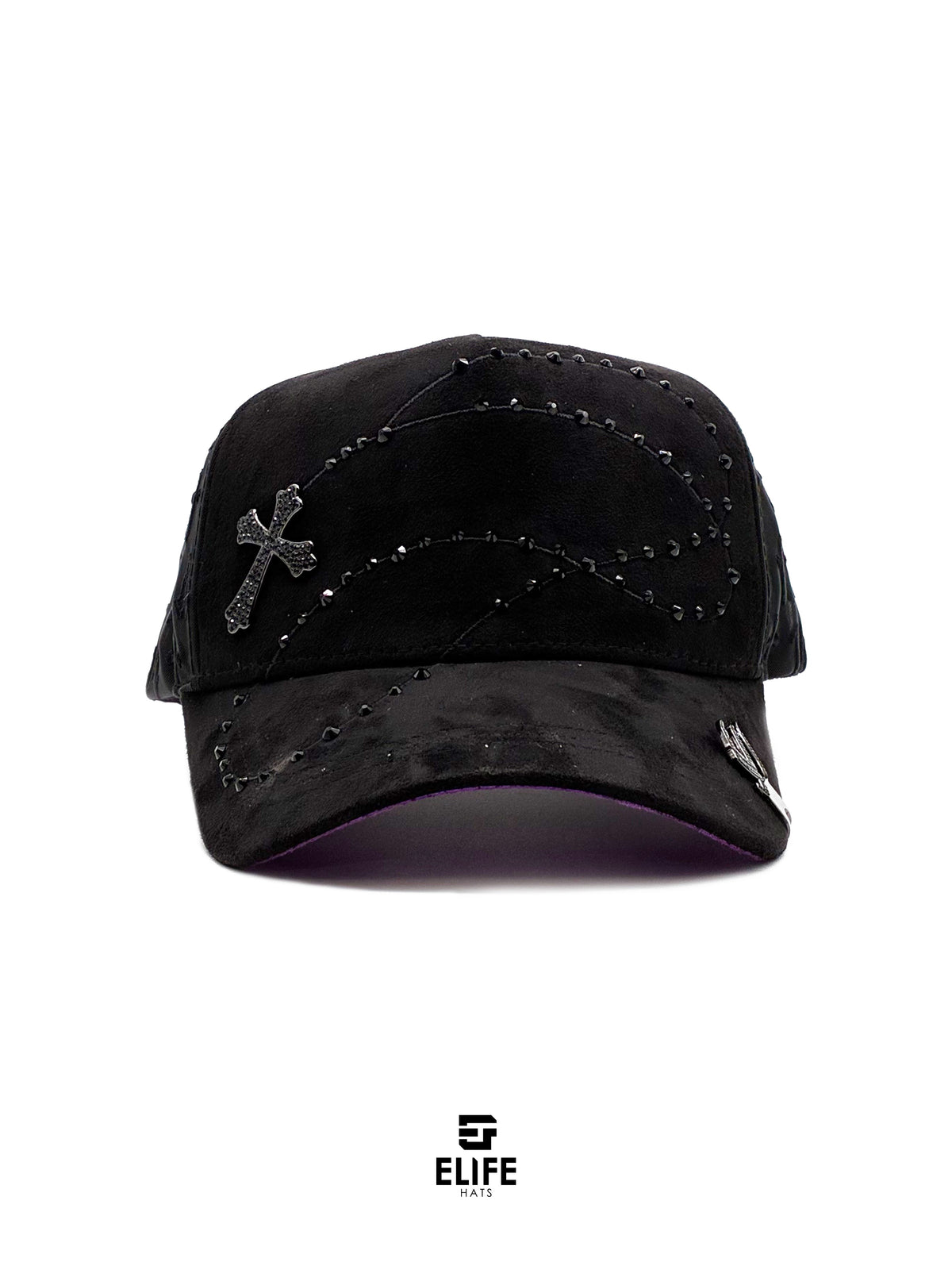 JC Gorras Éxodo Negra – Gorra con Pedrería y Acabado de Gamuza