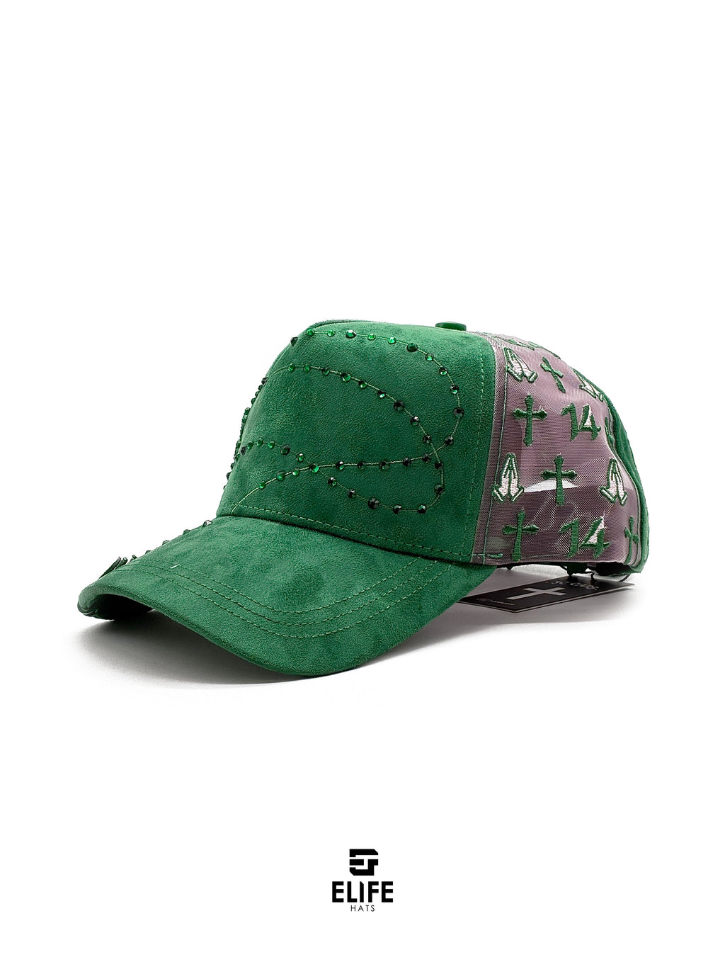 JC Gorras Éxodo Verde – Gorra con Pedrería y Acabado de Gamuza