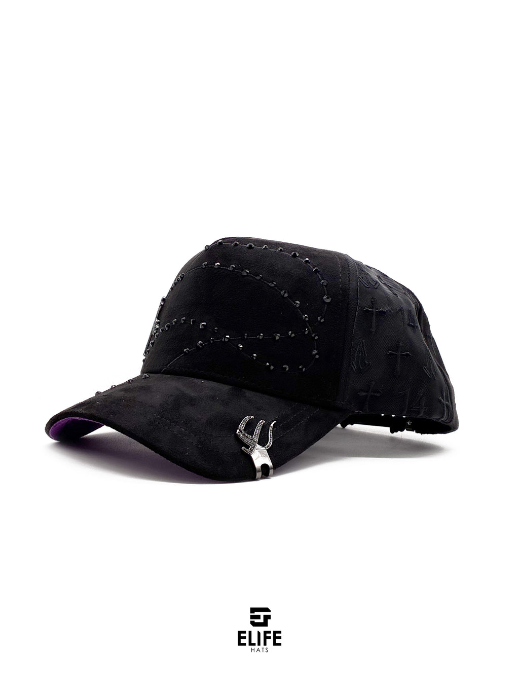 JC Gorras Éxodo Negra – Gorra con Pedrería y Acabado de Gamuza
