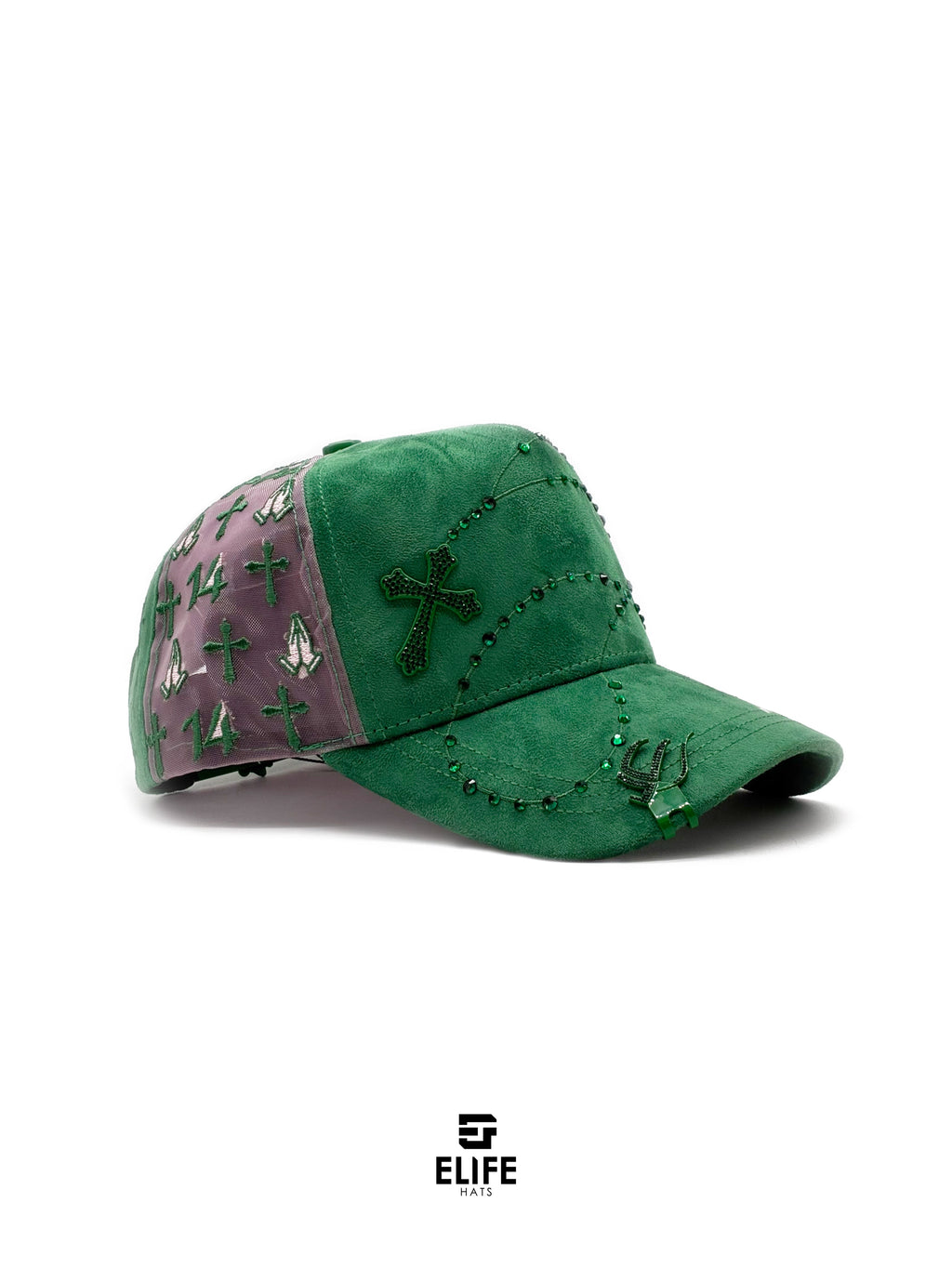 JC Gorras Éxodo Verde – Gorra con Pedrería y Acabado de Gamuza