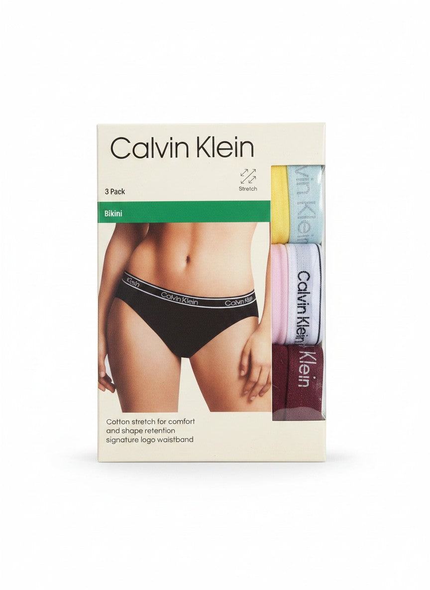 ELIFE BOUTIQUE pack de 3 bragas bikini Calvin Klein para mujer, algodón elástico, cintura con logo.