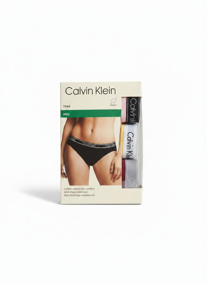 ELIFE BOUTIQUE pack de 3 bragas bikini Calvin Klein de algodón elástico para mujer, con cintura con logo.