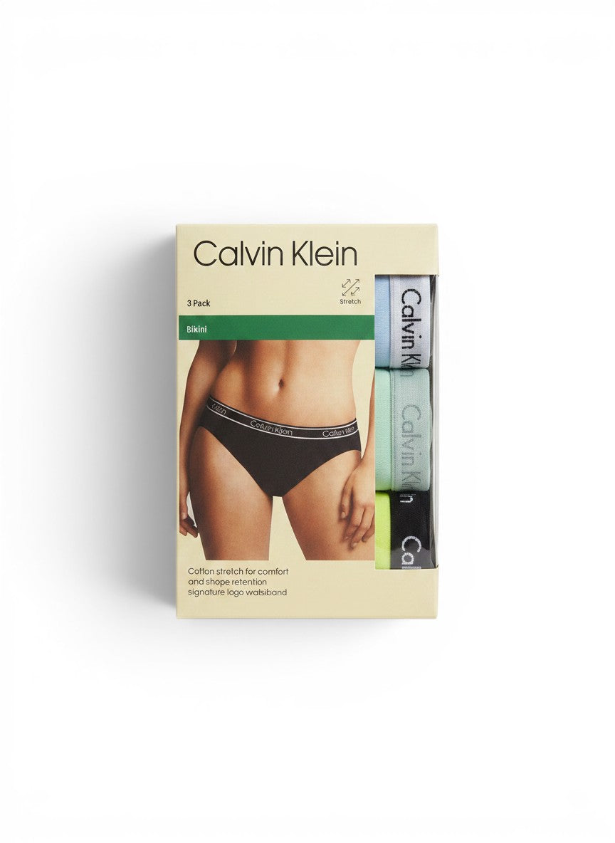 ELIFE BOUTIQUE pack de 3 bragas bikini Calvin Klein para mujer, de algodón elástico con cintura con logo.