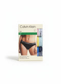 Pack de 3 bragas bikini Calvin Klein para mujer, de algodón elástico, con cinturilla con logo. Colores: negro, rosa, amarillo y azul.