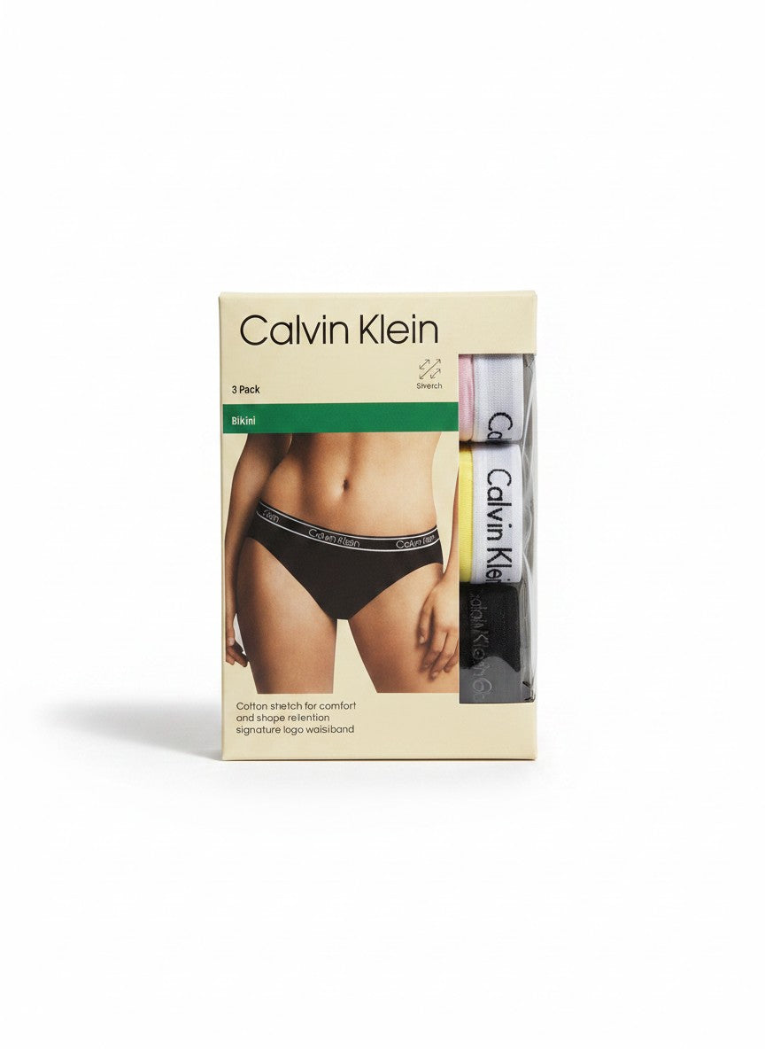 Pack de 3 bragas bikini Calvin Klein de algodón negro con cintura elástica y logo.