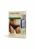 Pack de 3 bragas bikini Calvin Klein de algodón elástico en negro, rosa, azul y verde lima con cinturilla con logo.