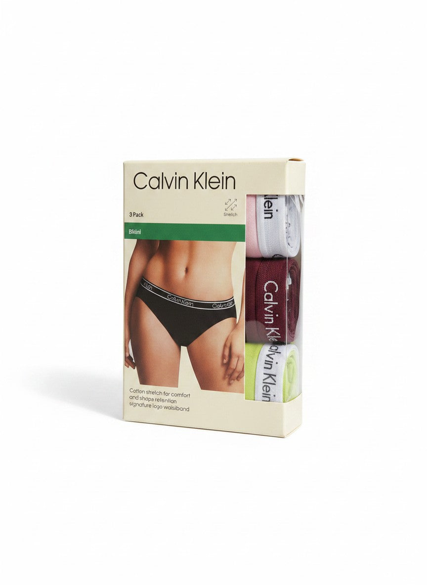 Pack de 3 bragas bikini Calvin Klein de algodón elástico para mujer, con cintura con logo.