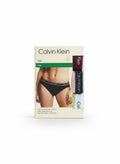 Pack de 3 braguitas bikini Calvin Klein de algodón elástico para mujer, con cintura con logo y colores variados: negro, rosa, morado, verde y azul claro.