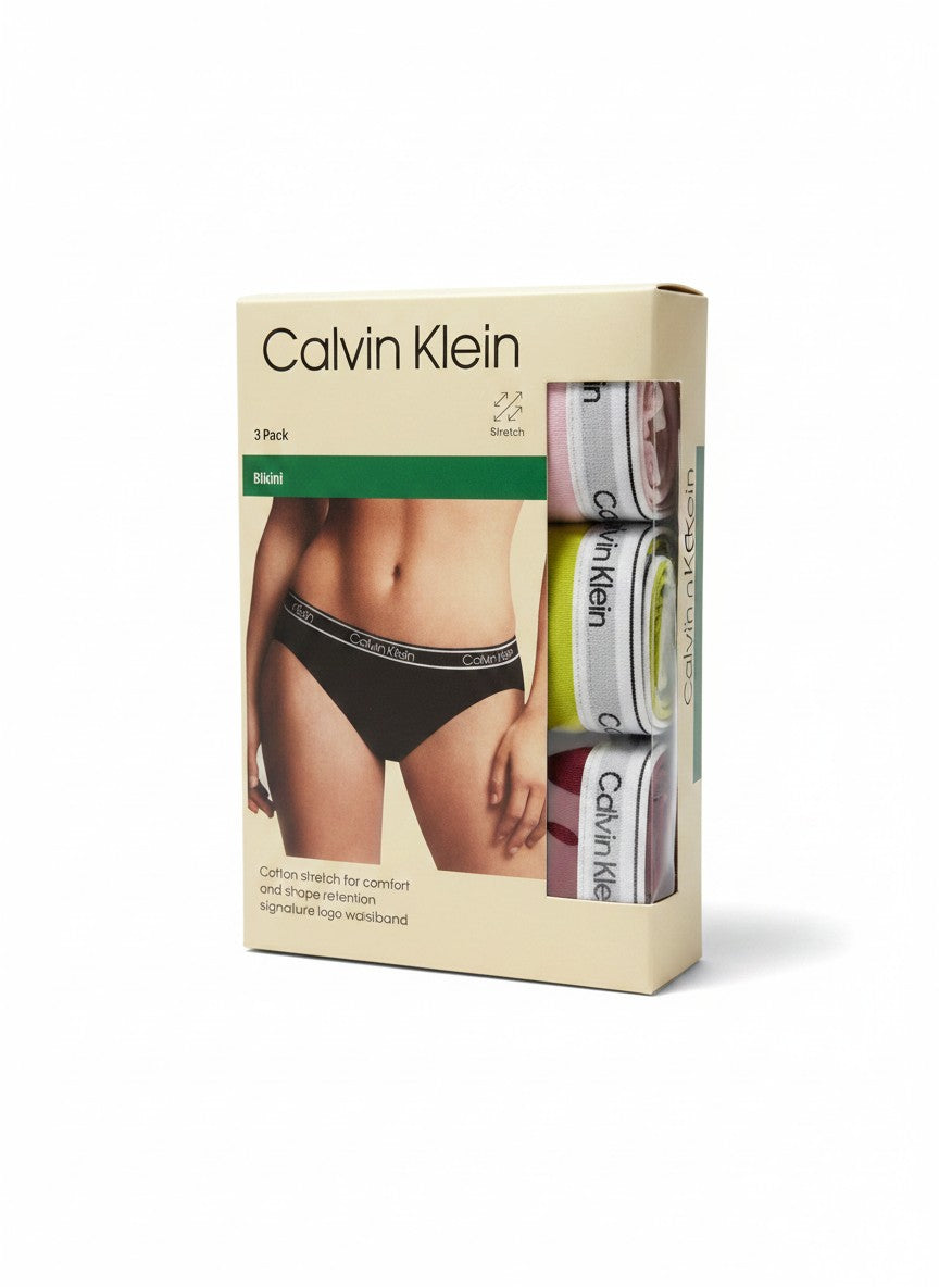 Pack de 3 braguitas bikini Calvin Klein para mujer, de algodón elástico, con cintura con logo.