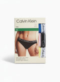 Pack de 3 braguitas bikini Calvin Klein de algodón elástico en negro, azul, rosa y amarillo con cintura con logo.