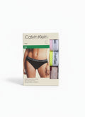 Pack de 3 braguitas bikini Calvin Klein para mujer en negro, rosa pálido, amarillo neón y burdeos con cinturilla elástica con logo.