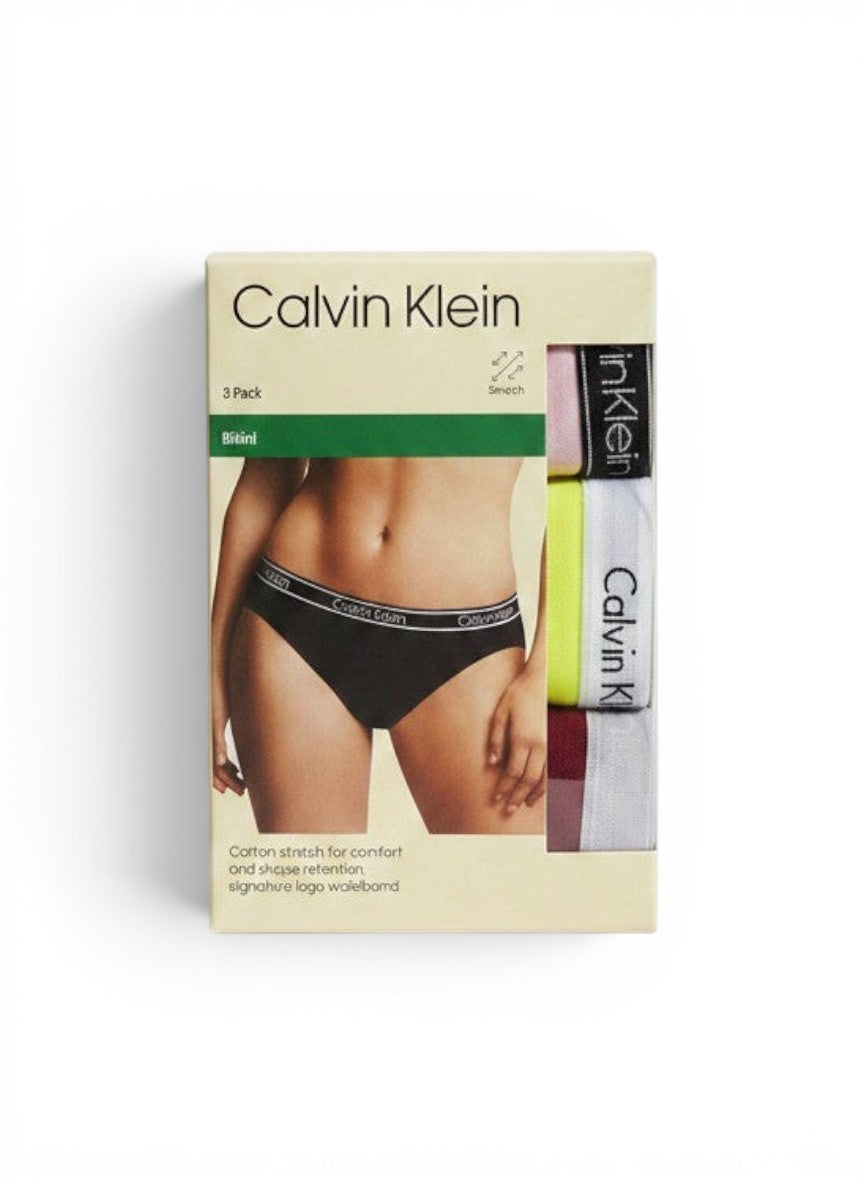 Pack de 3 braguitas bikini Calvin Klein de algodón elástico para mujer, con cintura con logo.