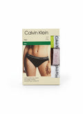 Pack de 3 braguitas bikini Calvin Klein de algodón elástico para mujer, con cintura con logo. Colores: negro, marrón y rosa.