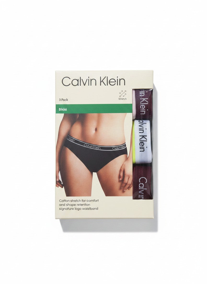Pack de 3 braguitas bikini Calvin Klein de algodón elástico con cintura con logo.