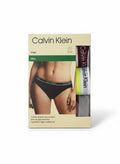 Pack de 3 braguitas bikini Calvin Klein de algodón elástico en negro, burdeos y amarillo neón con cintura con logo.
