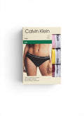 Pack de 3 braguitas bikini Calvin Klein de algodón elástico en negro, rosa, amarillo y burdeos con cintura con logo.