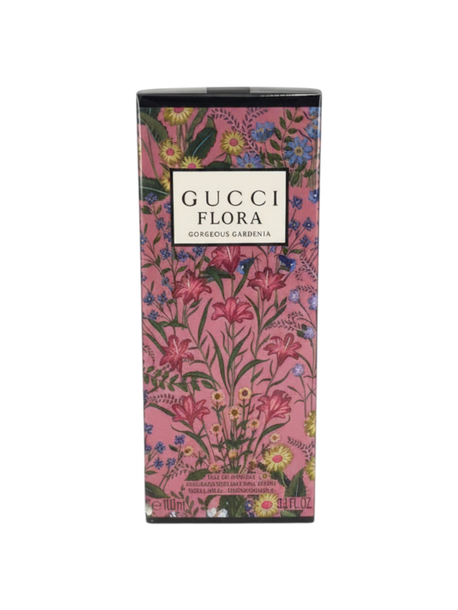 ELIFE BOUTIQUE Gucci Flora Gorgeous Gardenia 3.3 oz EDP para mujer, caja con estampado floral rosa y detallado.