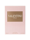 Caja de perfume VALENTINO DONNA Eau de Parfum para mujer, 100 ml, 3.4 fl oz, en color rosa pálido con detalles dorados.
