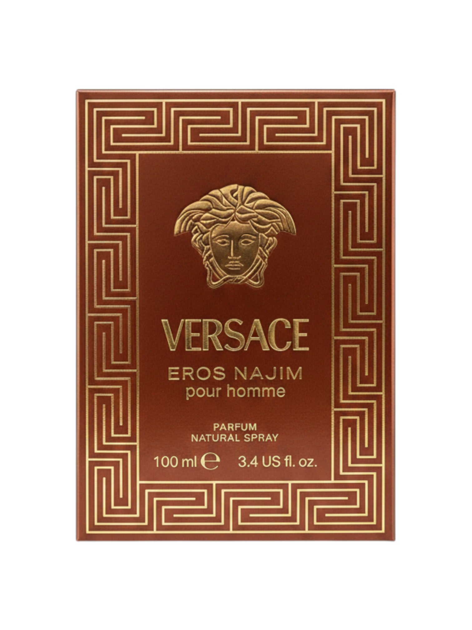 ELIFE BOUTIQUE: Caja de perfume Versace Eros Najim Pour Homme de 100 ml, color marrón con detalles dorados.