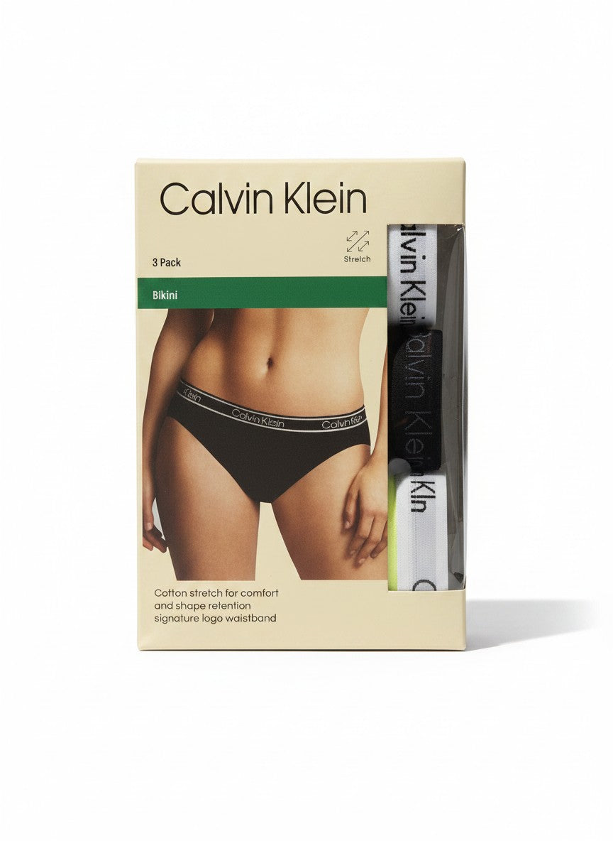 Pack de 3 braguitas bikini Calvin Klein negras de algodón elástico con cintura con logo.