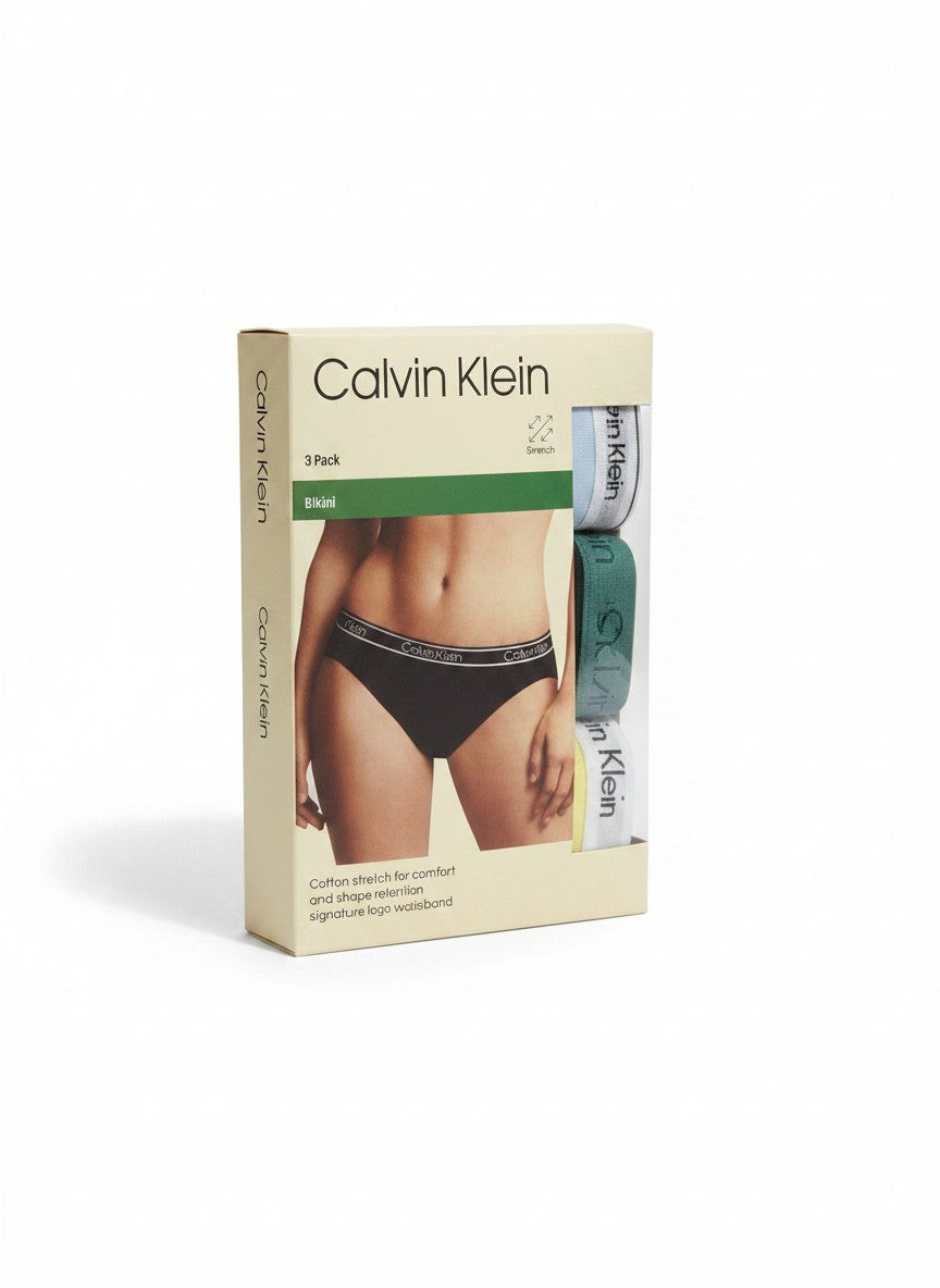 ELIFE BOUTIQUE pack de 3 bragas bikini Calvin Klein de algodón elástico para mujer con cintura con logo.