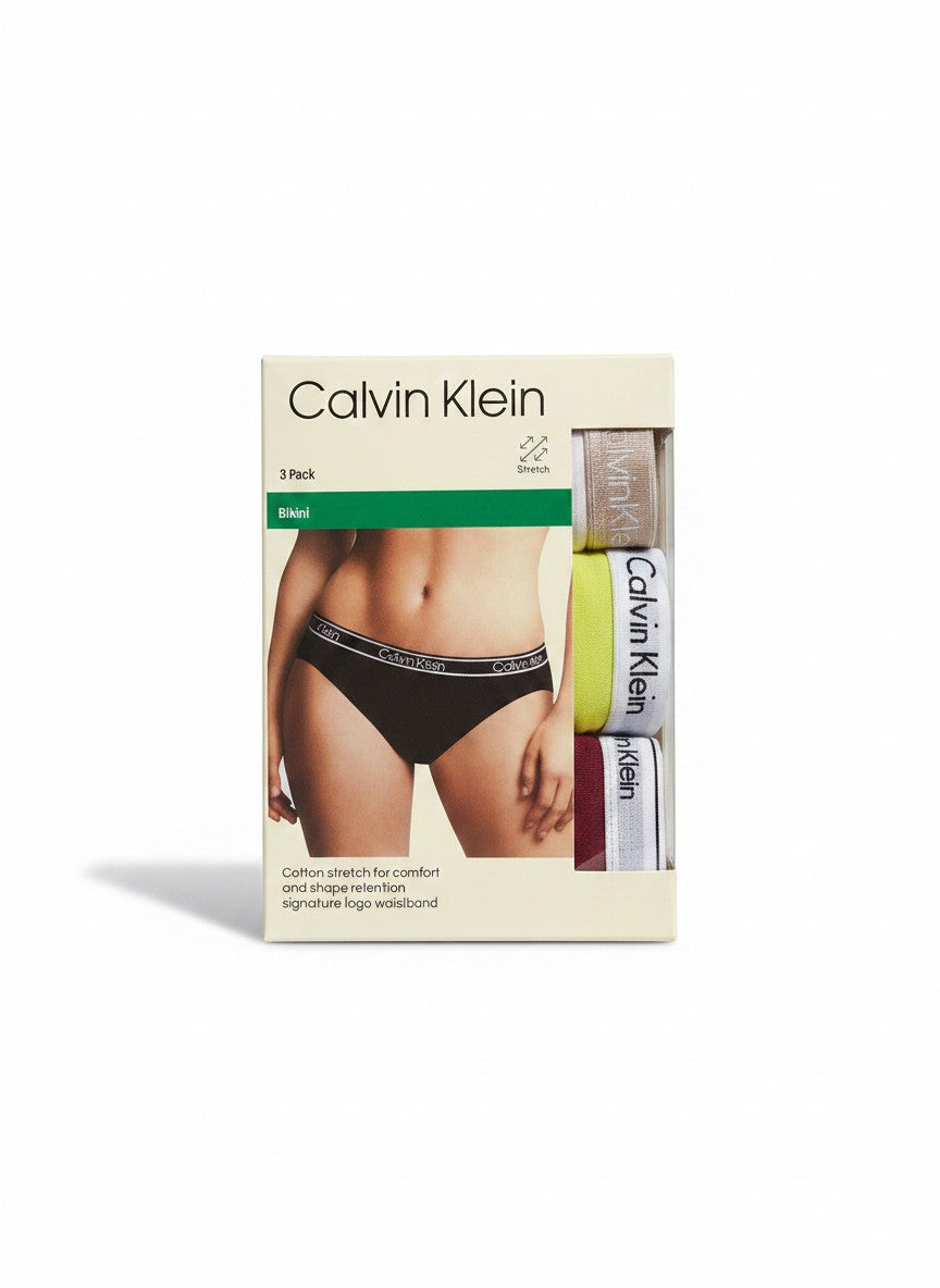 ELIFE BOUTIQUE: Pack de 3 bragas bikini Calvin Klein de algodón elástico para mujer con cintura con logo.