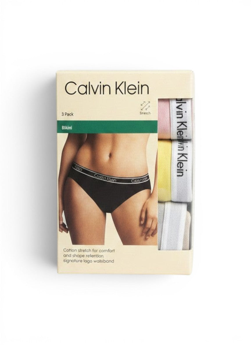 Pack de 3 bragas bikini Calvin Klein para mujer en algodón elástico con cintura con logo.