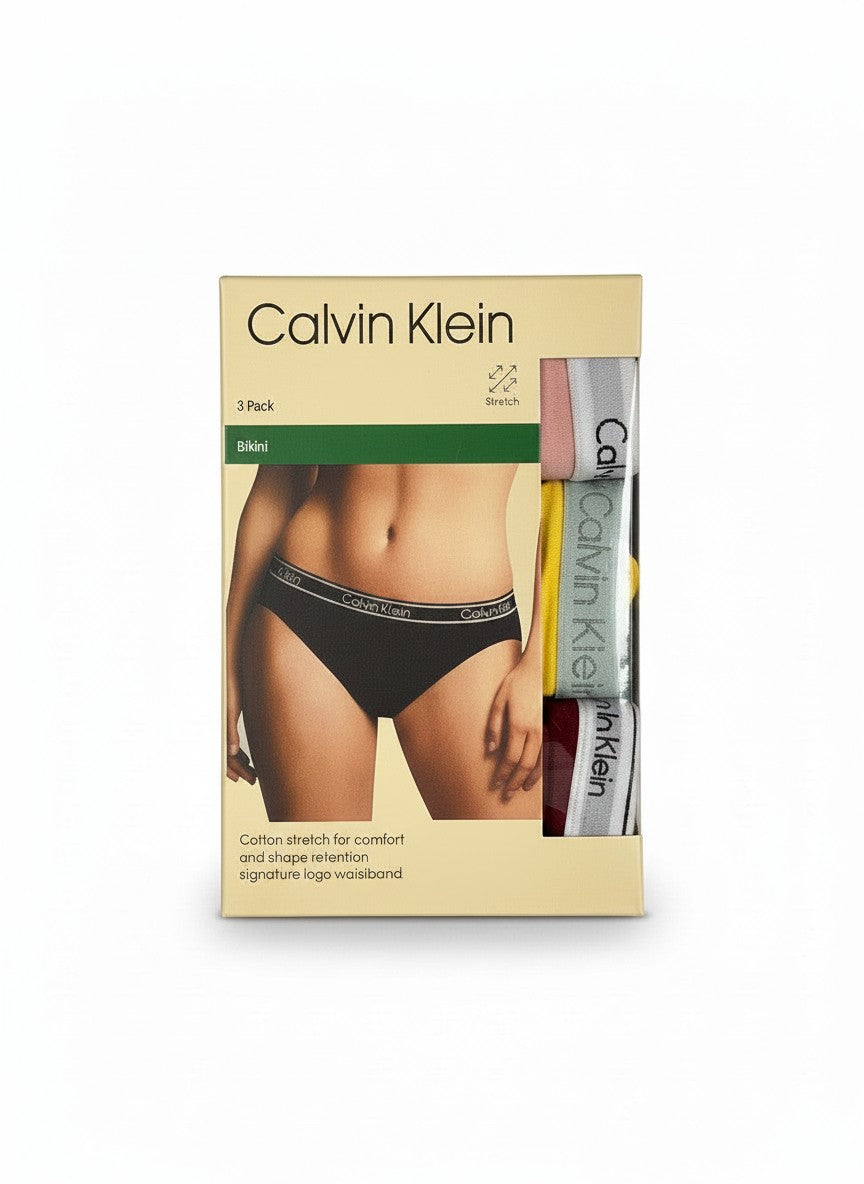 ELIFE BOUTIQUE pack de 3 bragas bikini Calvin Klein de algodón elástico para mujer con cintura con logo.