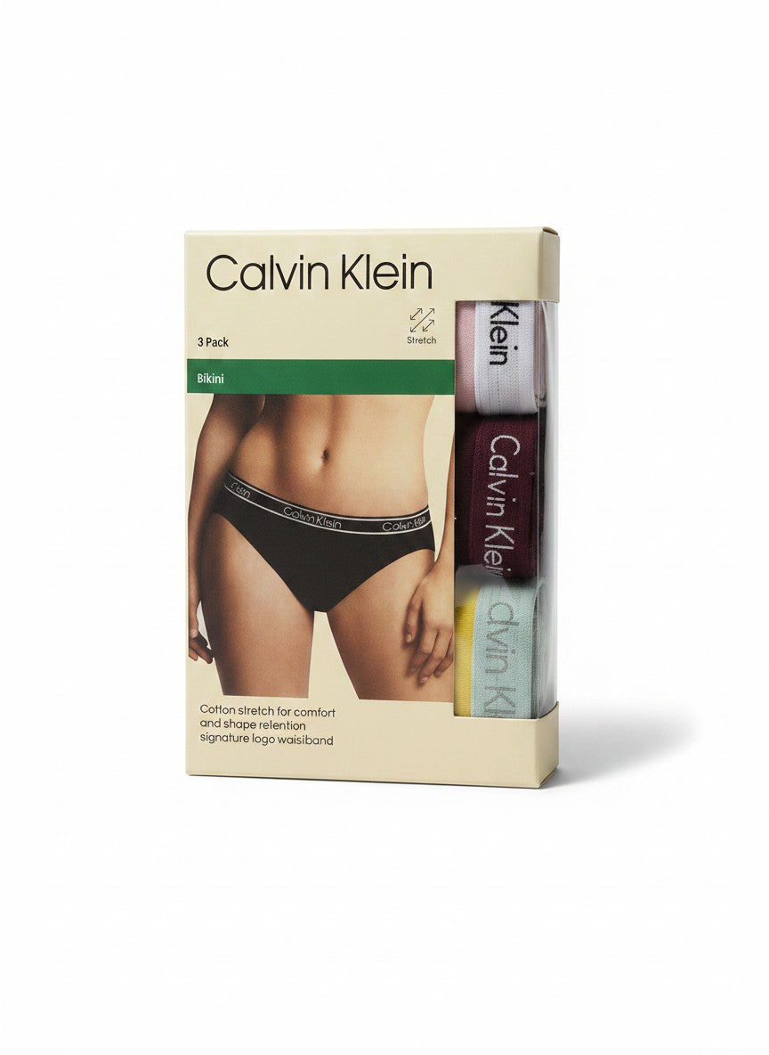 ELIFE BOUTIQUE pack de 3 bragas bikini Calvin Klein de algodón elástico negro con cintura con logo.