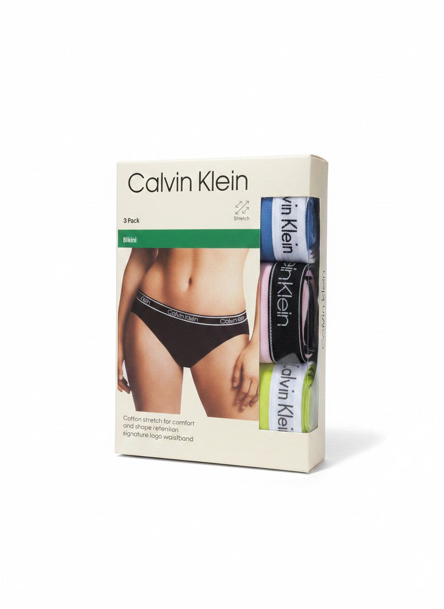 ELIFE BOUTIQUE pack de 3 bragas bikini Calvin Klein para mujer, algodón elástico, cintura con logo.