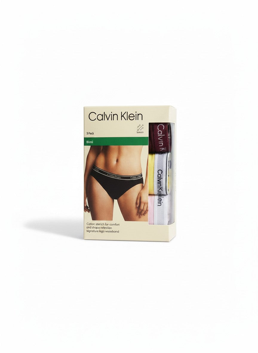 ELIFE BOUTIQUE pack de 3 bragas bikini Calvin Klein de algodón elástico para mujer, con cintura con logo.