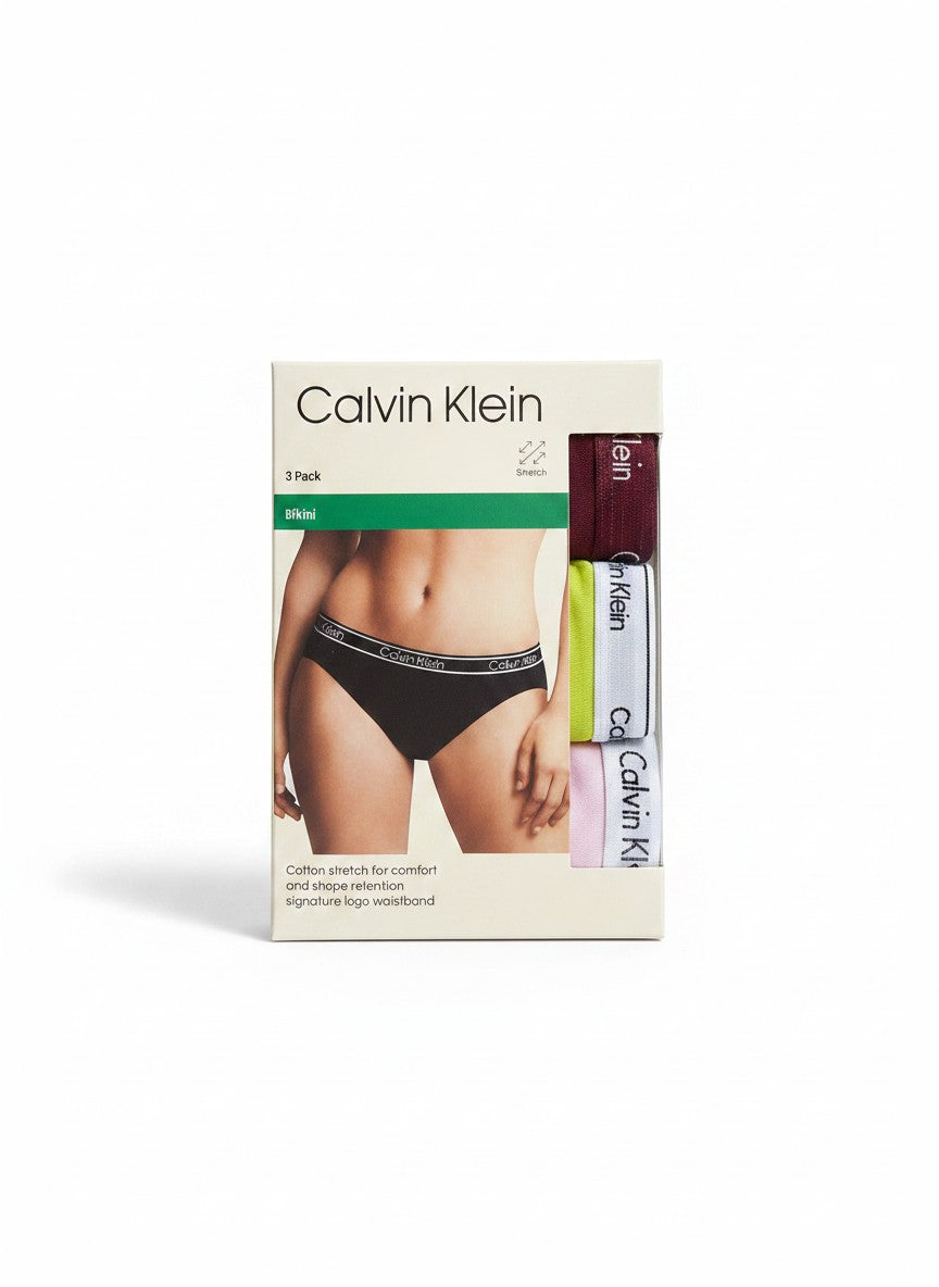 ELIFE BOUTIQUE pack de 3 bragas bikini Calvin Klein de algodón elástico para mujer con cintura con logo.