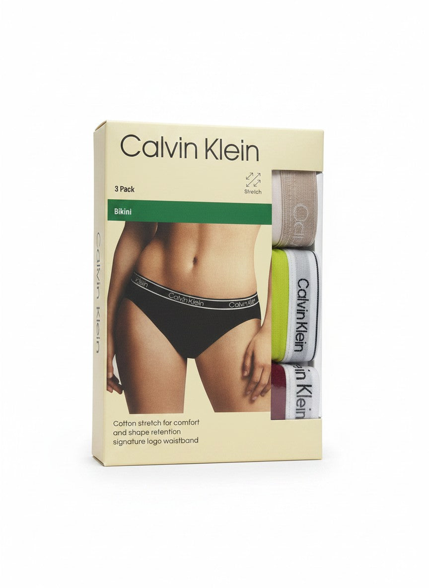 ELIFE BOUTIQUE pack de 3 braguitas bikini Calvin Klein de algodón elástico para mujer con cintura con logo.