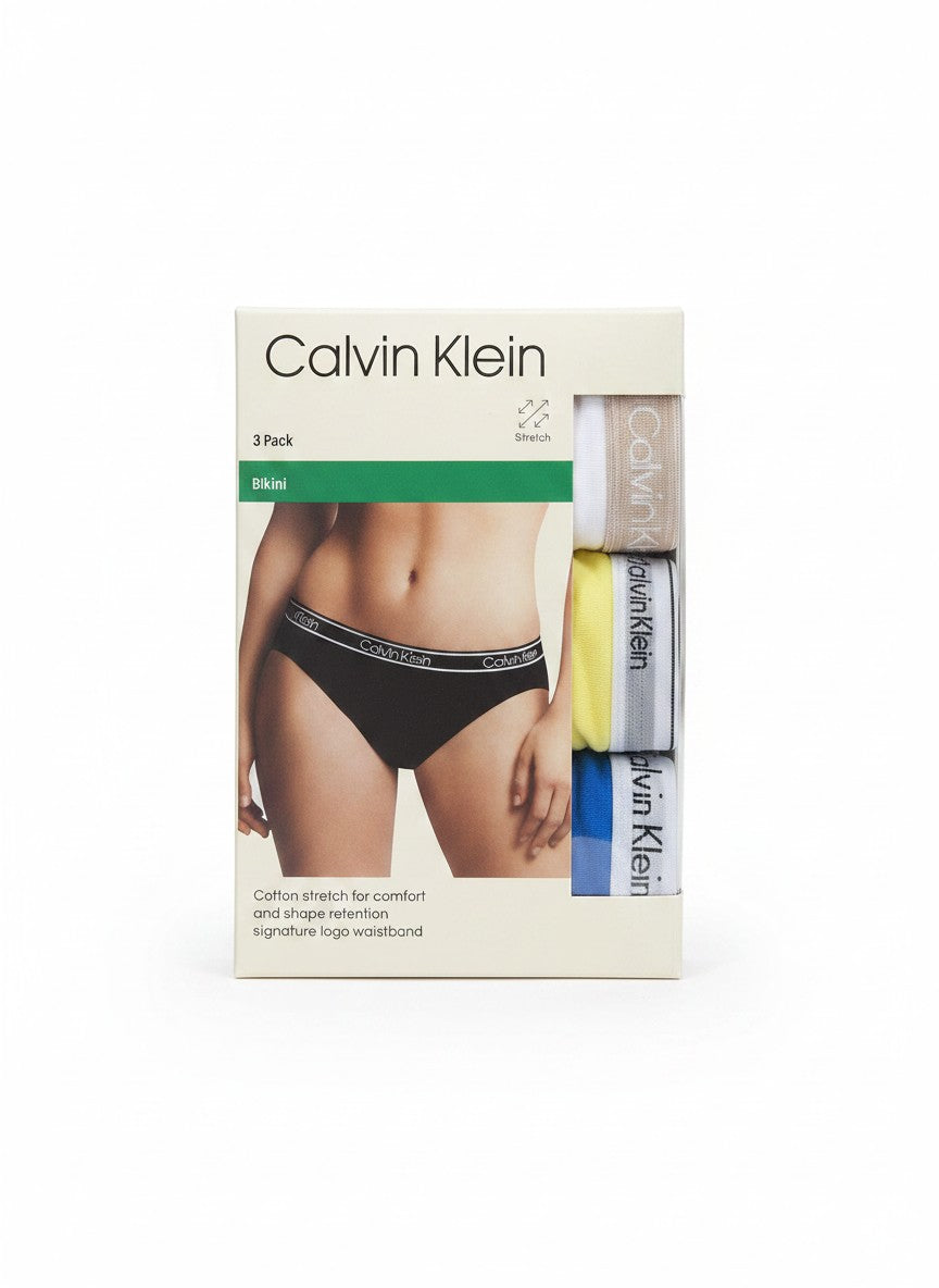 ELIFE BOUTIQUE: Pack de 3 braguitas bikini Calvin Klein de algodón elástico para mujer con cintura con logo.