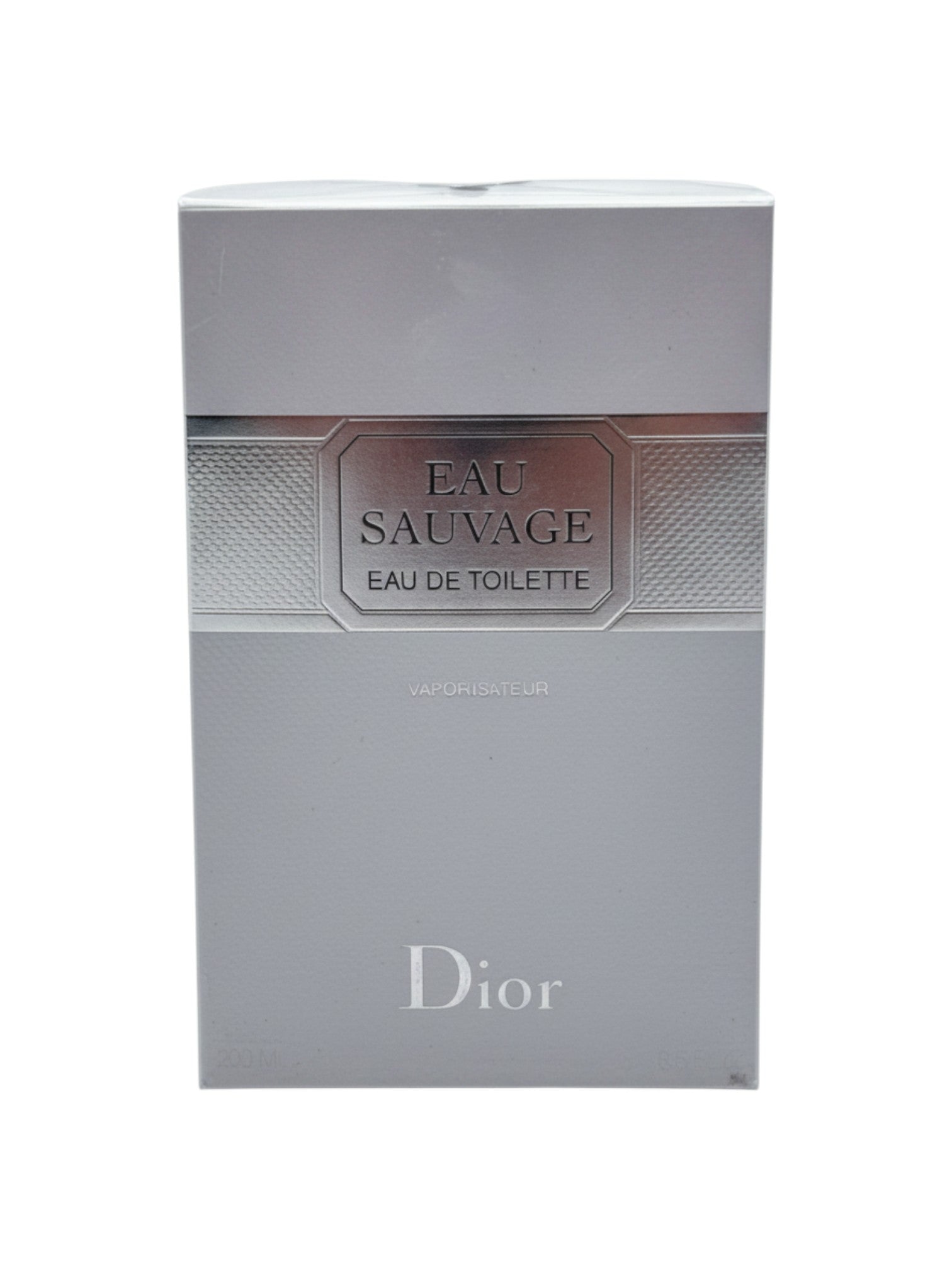 Caja de perfume Eau Sauvage de Dior para hombre, Eau de Toilette 200 ml. Diseño elegante en color plateado.