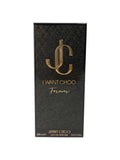 ELIFE BOUTIQUE: Caja de perfume I Want Choo Forever de Jimmy Choo para mujer, 100 ml, Eau de Parfum, con logo JC dorado sobre fondo negro brillante.