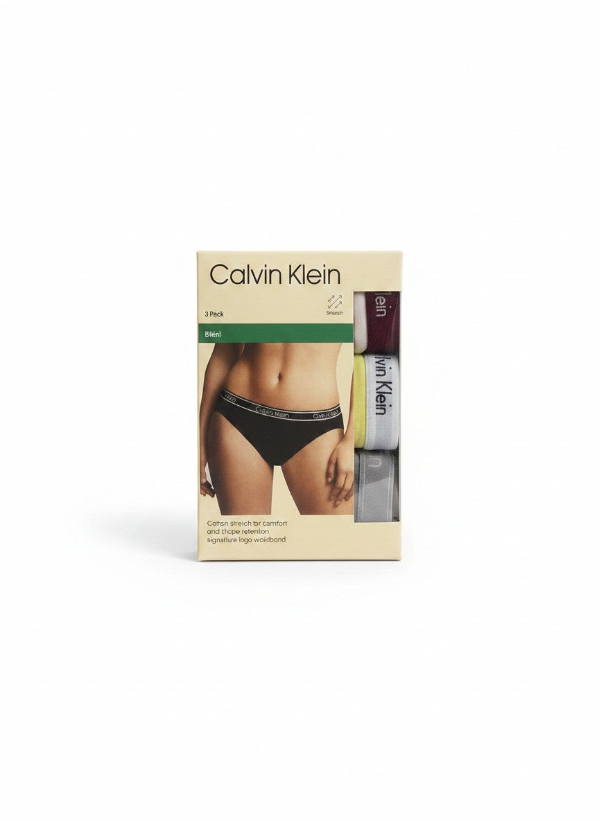 ELIFE BOUTIQUE Pack de 3 bragas bikini Calvin Klein de algodón elástico negro con cintura con logo.