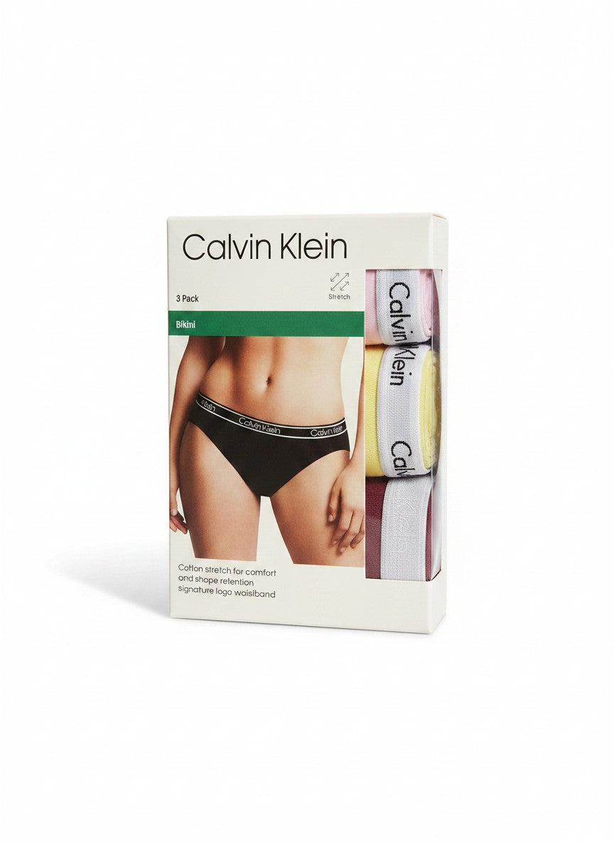 ELIFE BOUTIQUE pack de 3 bragas bikini Calvin Klein para mujer, algodón elástico, cintura con logo.